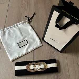 Selling brand new Gucci GG Sequin Wool Black Ivory Gold Headband 100% Authentic